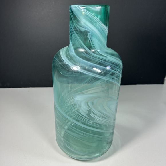 Ikea hand blown glass by lina vuorivirta vase design  10.5" Tall Teal Swirl - Picture 2 of 6